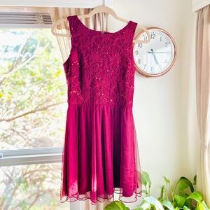 Speechless -Burgundy Sequin, Lace & Chiffon Dress